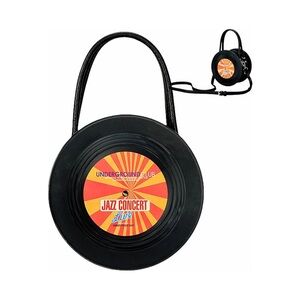 Novelty Vinyl Record Crossbody Bag - Black with Red/Yellow Label